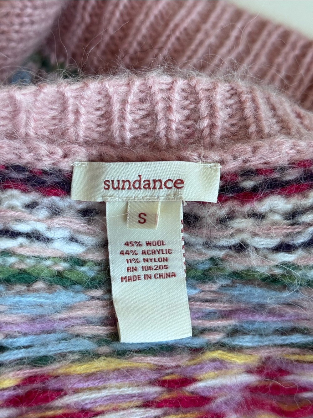 Sundance Irish Rose Fair Isle Wool Pink Button Down Cardigan Sweater Boho Size S - Picture 7 of 9